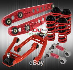 99 00 Honda CIVIC Adjustable Camber Kit Front Rear + Lower Control Arms Bar Red
